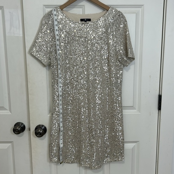 7 For All Mankind sparkly sequins slip shirt dress size small short sleeve cream - Picture 6 of 8
